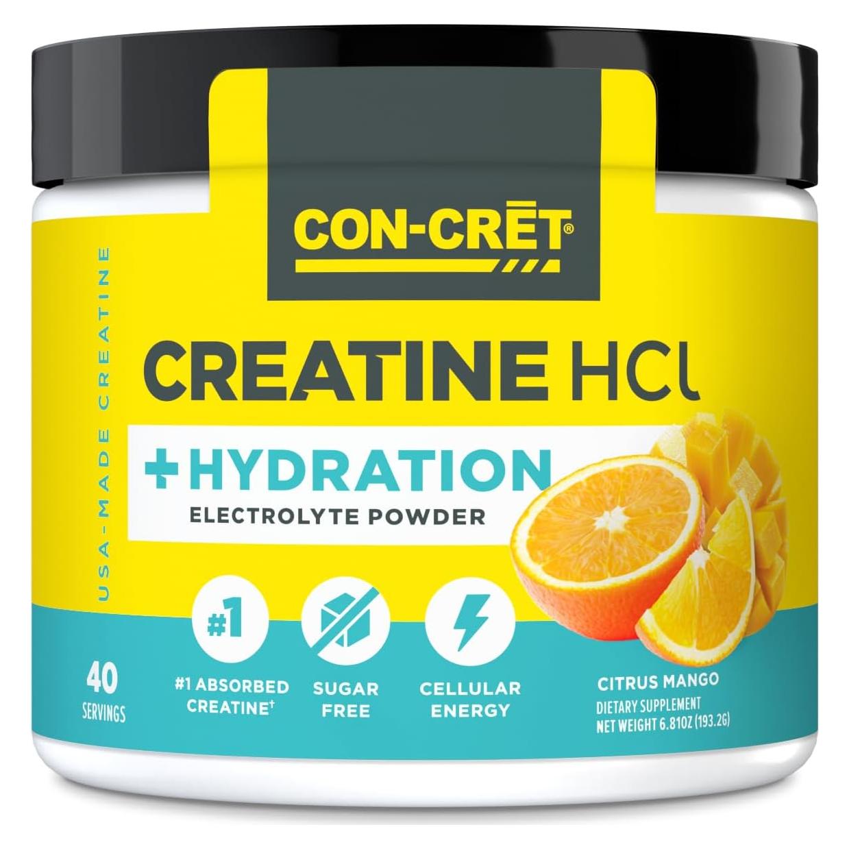 CON-CRET Creatina HCl + Electrolitos Sin Azúcar 256g - Mango Cítrico