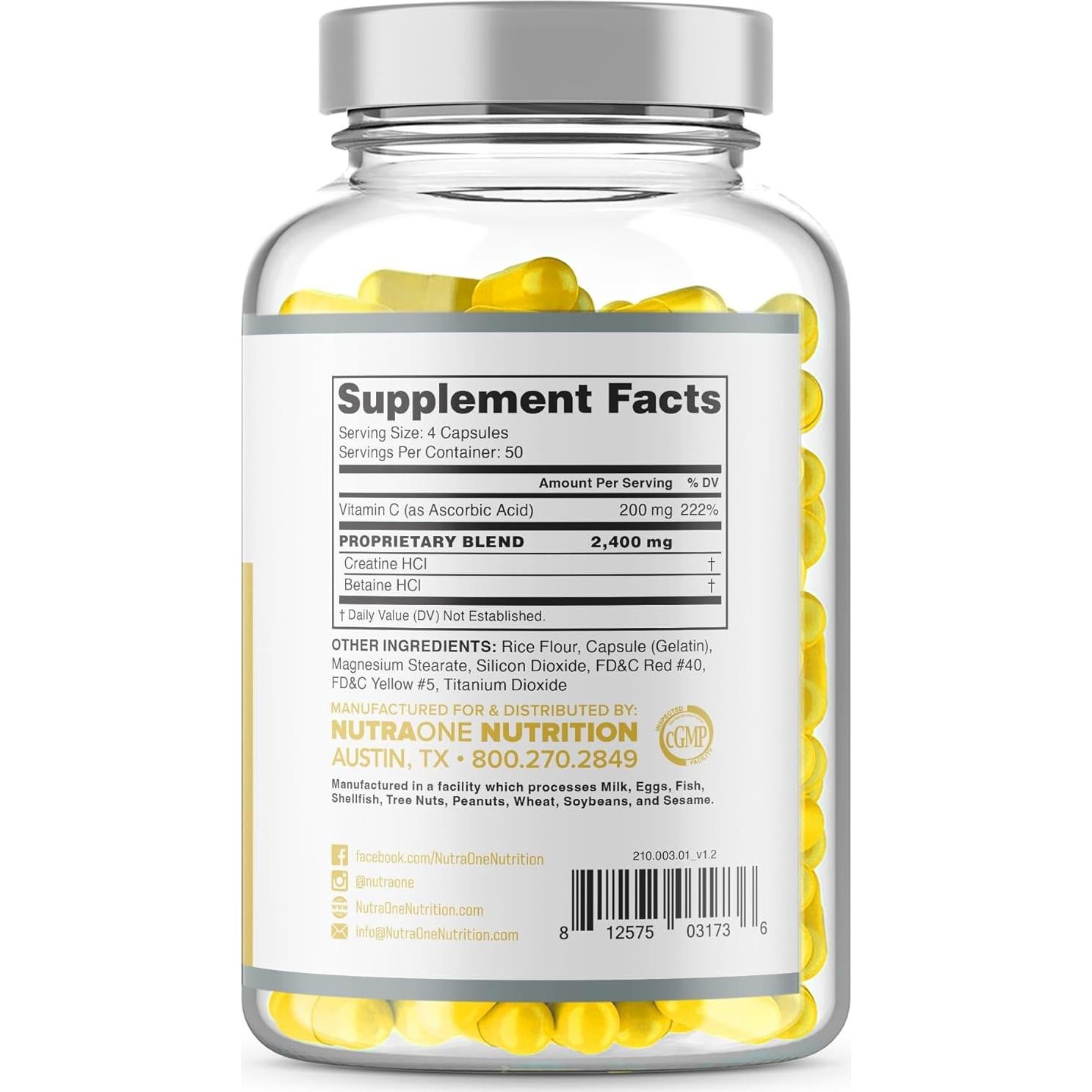 Cápsulas de Creatina HCL NutraOne CNSix 600mg - 200 Unidades