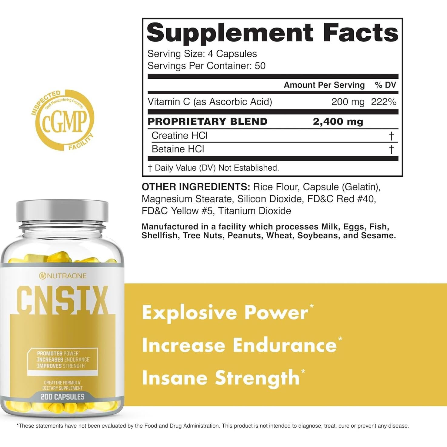 Cápsulas de Creatina HCL NutraOne CNSix 600mg - 200 Unidades