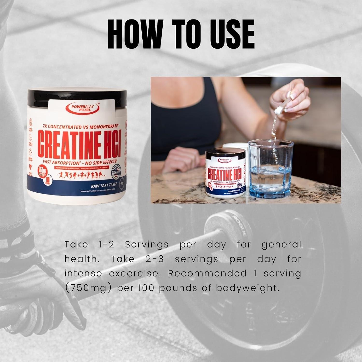 Creatina HCl en polvo PowerPlay Fuel - 90 porciones, sabor ácido