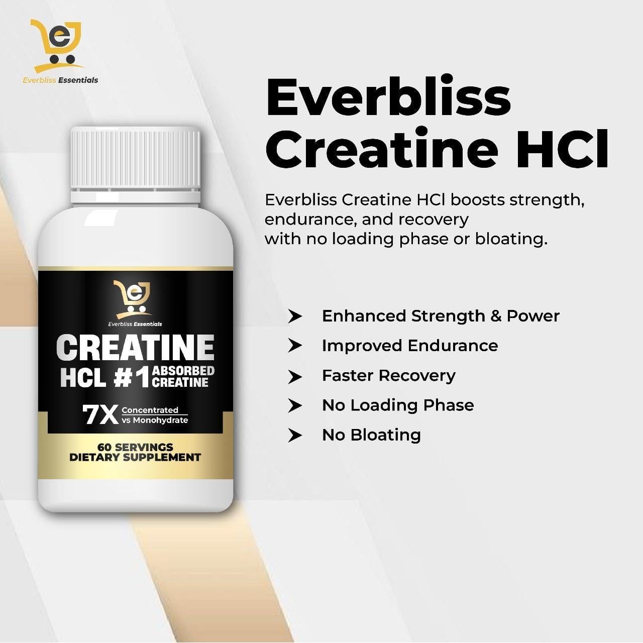 Creatina HCL 750mg Everbliss - Suplemento Vegano 60 Cápsulas