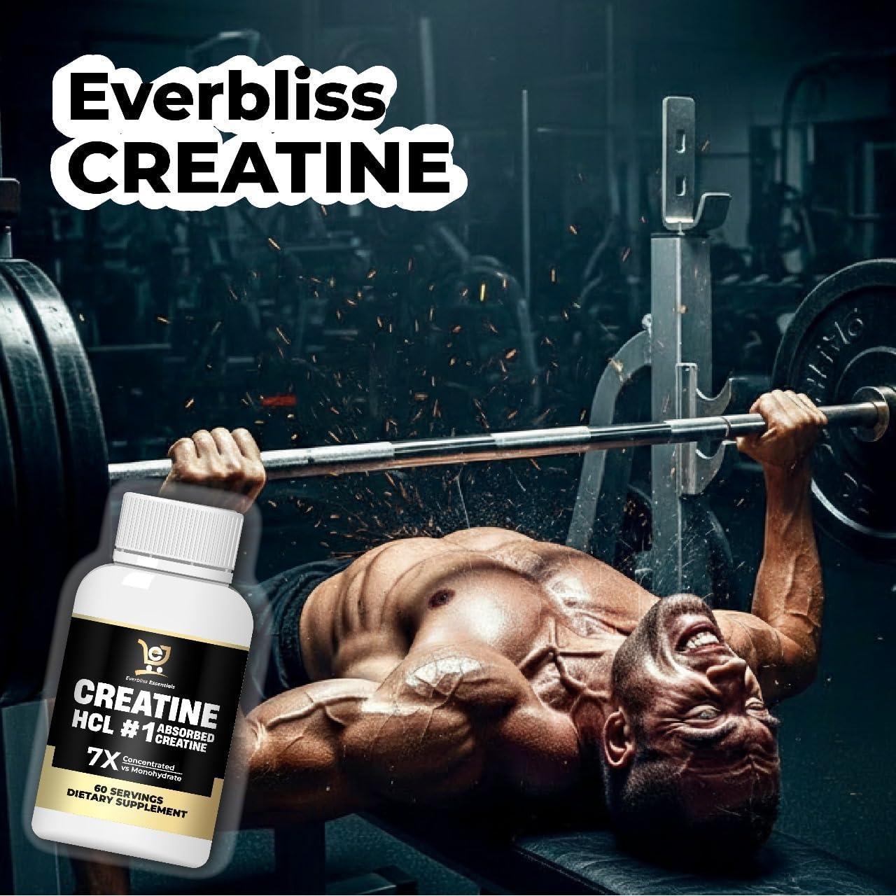 Creatina HCL 750mg Everbliss - Suplemento Vegano 60 Cápsulas