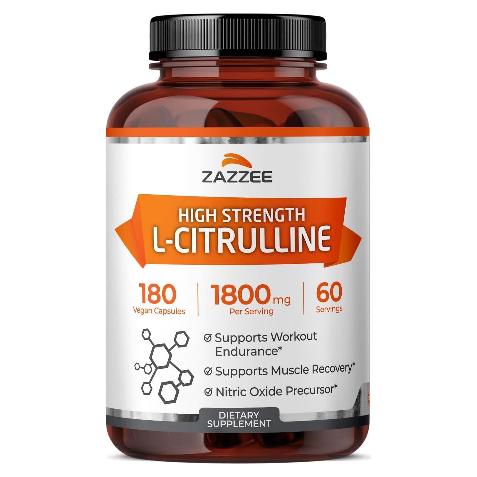 L-Citrulina Zazzee 1800 mg 180 Cápsulas Veganas Natural