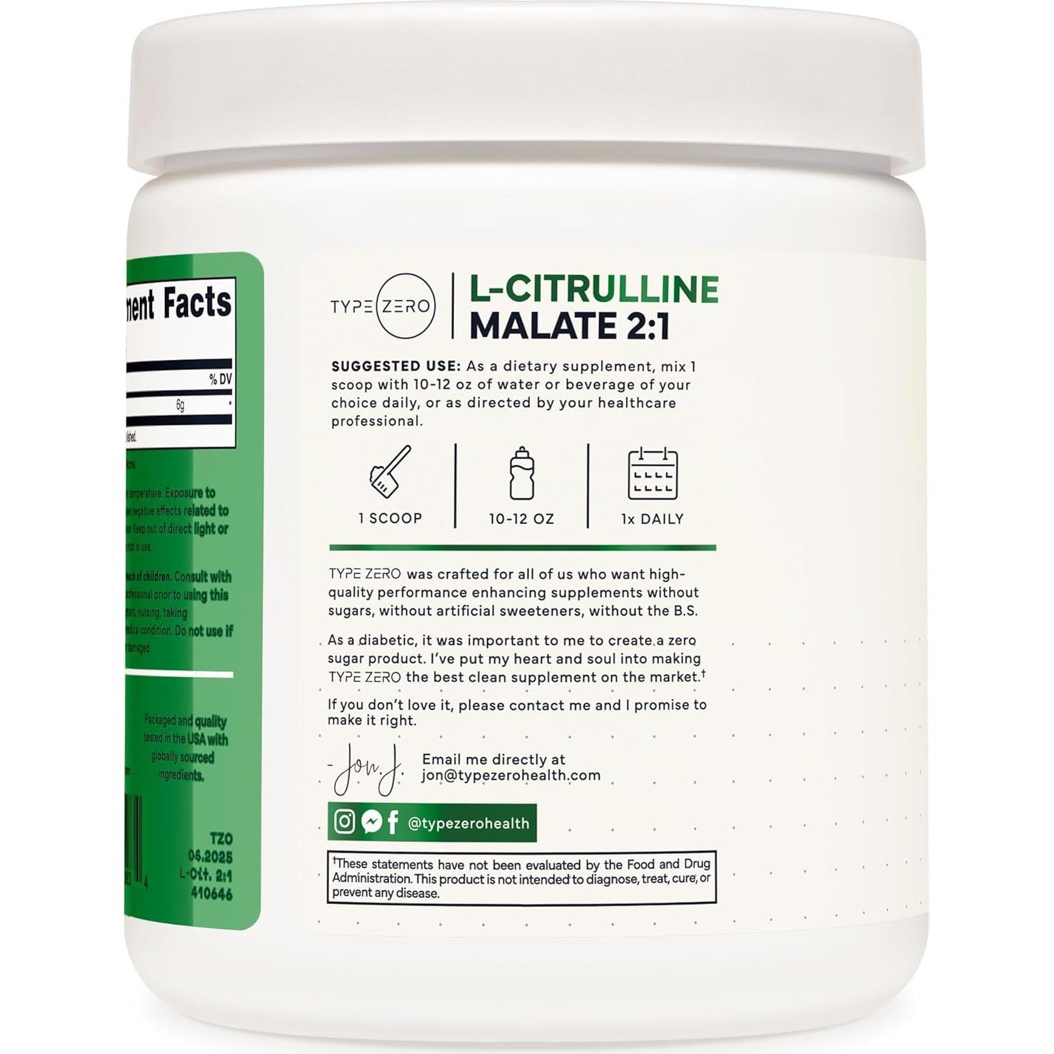 L-Citrulina Malato Type Zero 300g - Aumentador Óxido Nítrico