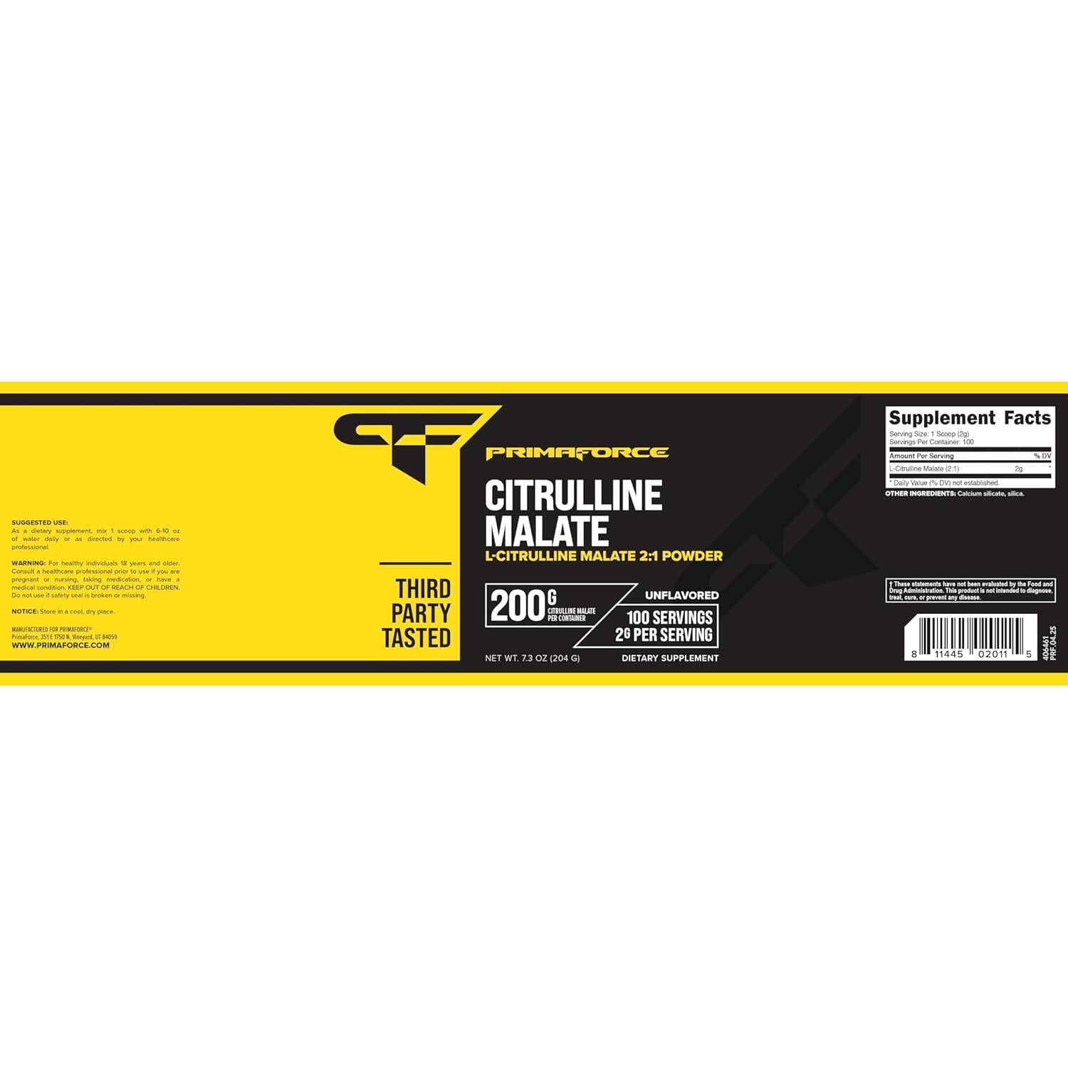 Suplemento L-Citrulina Malato PrimaForce 200g Vegano