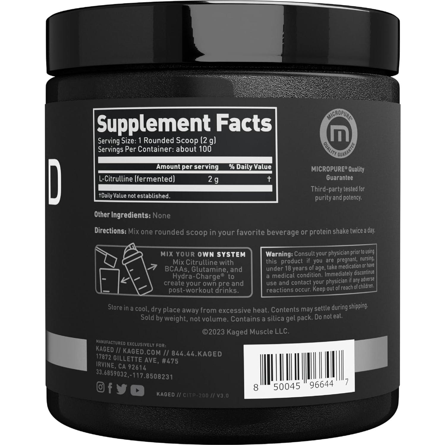 Kaged L-Citrulina en Polvo 2000mg | Sin Sabor | 100 Porciones