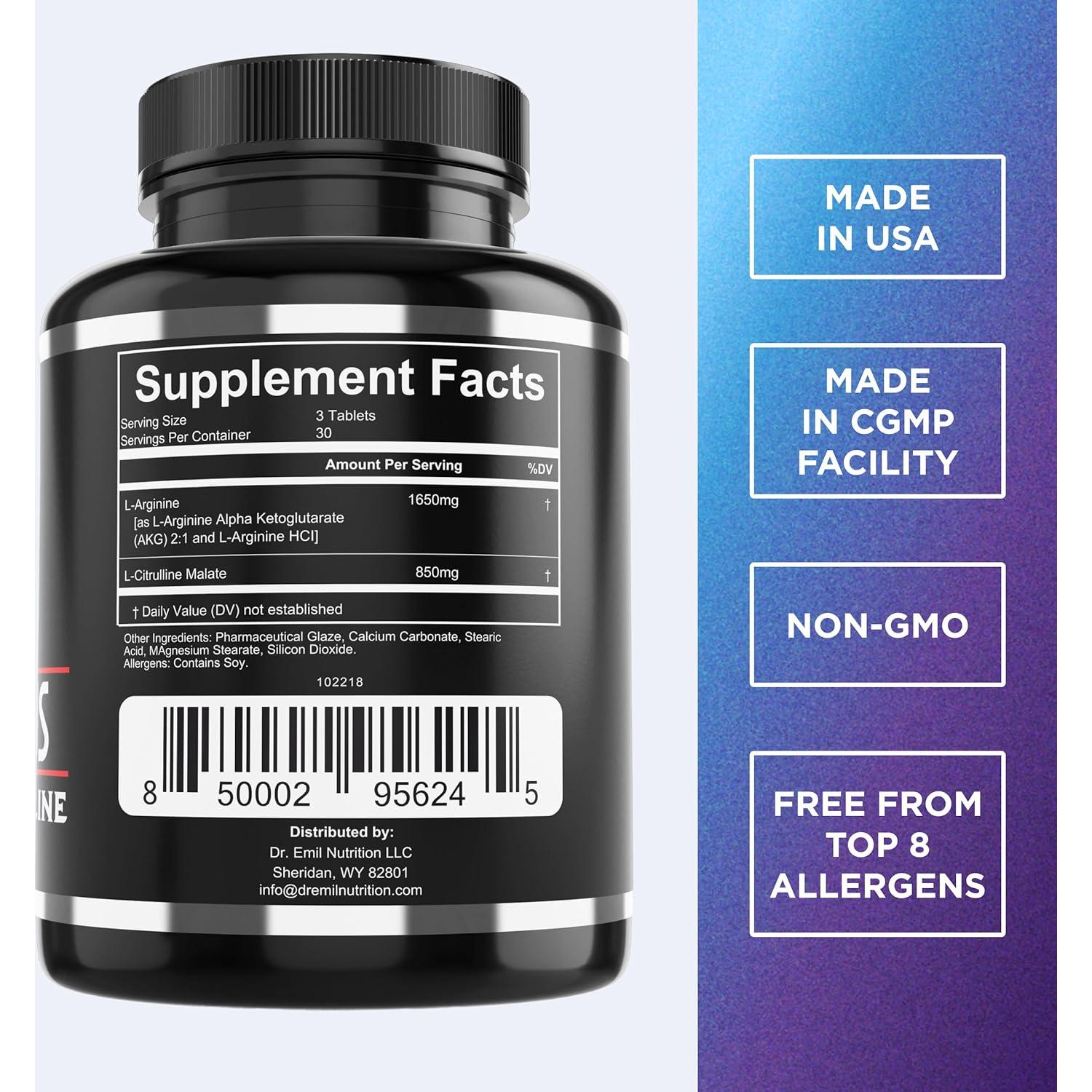 Suplemento L-Arginina + L-Citrulina Dr. Emil 2500 mg Tabletas