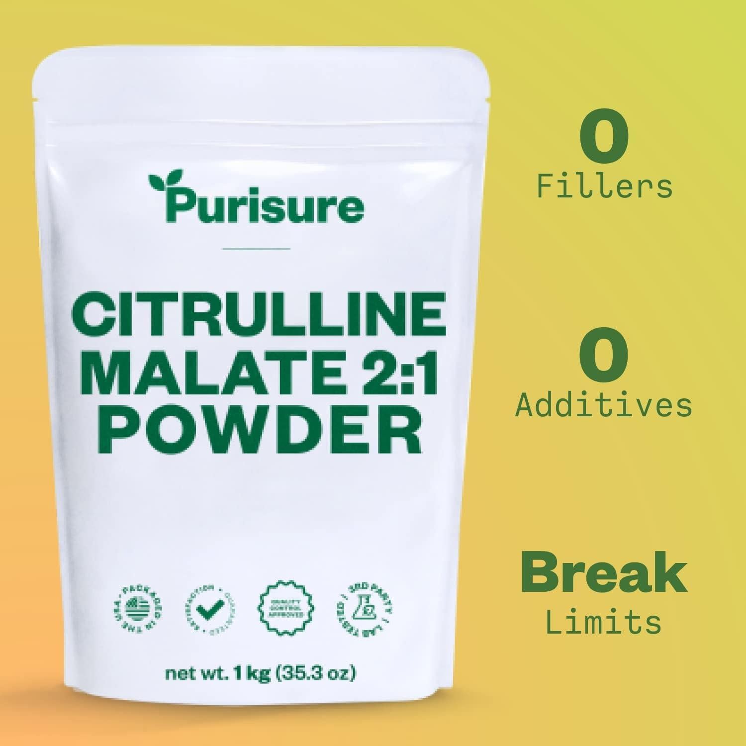 Purisure Citrulina Malato 2:1 Polvo 1 kg - Suplemento Pre-Entrenamiento