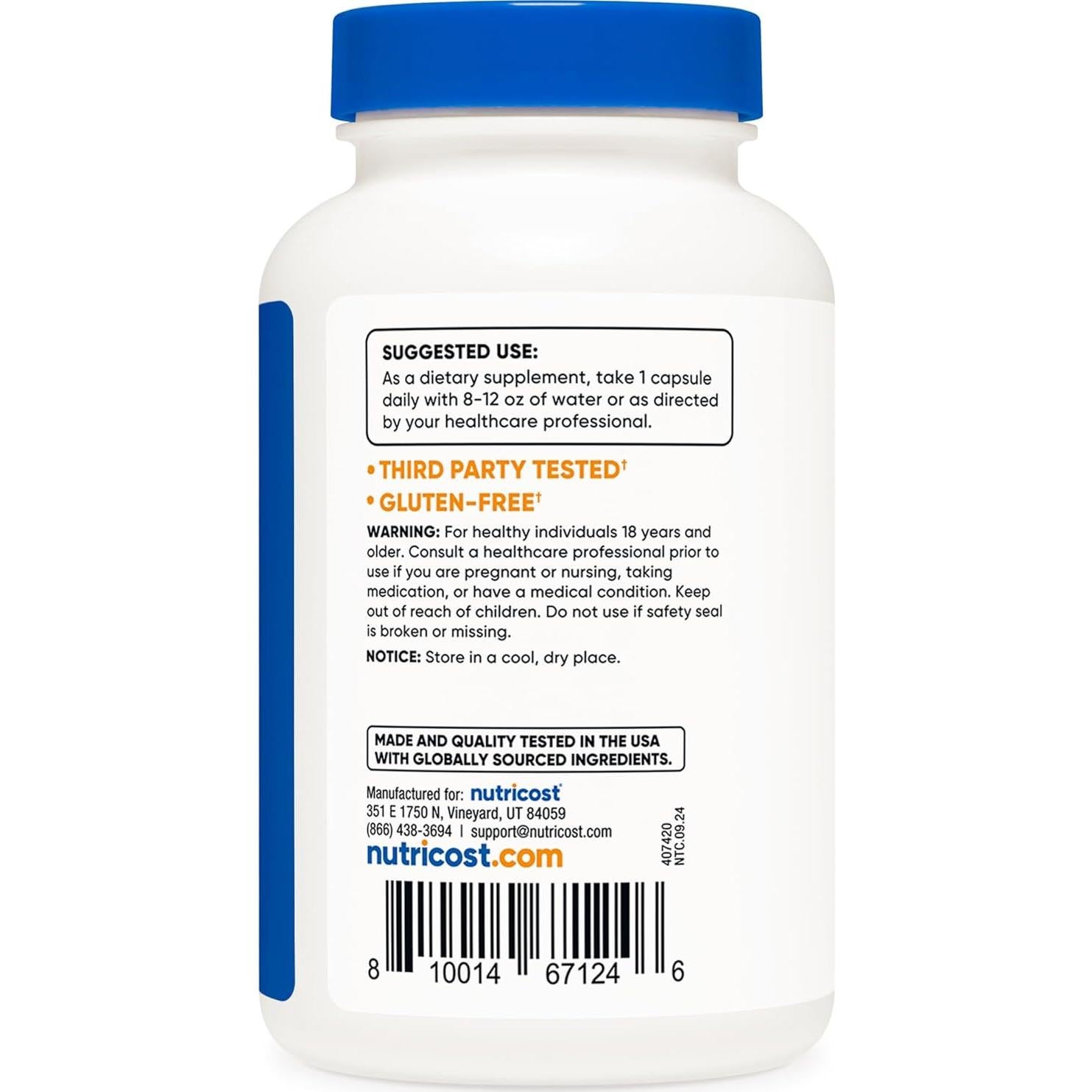 Complejo L-Arginina L-Citrulina Nutricost 750mg 120 Cápsulas