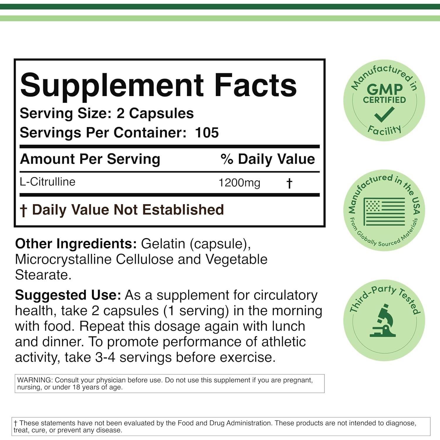 Cápsulas de L-Citrulina 1200mg Double Wood 210 unidades