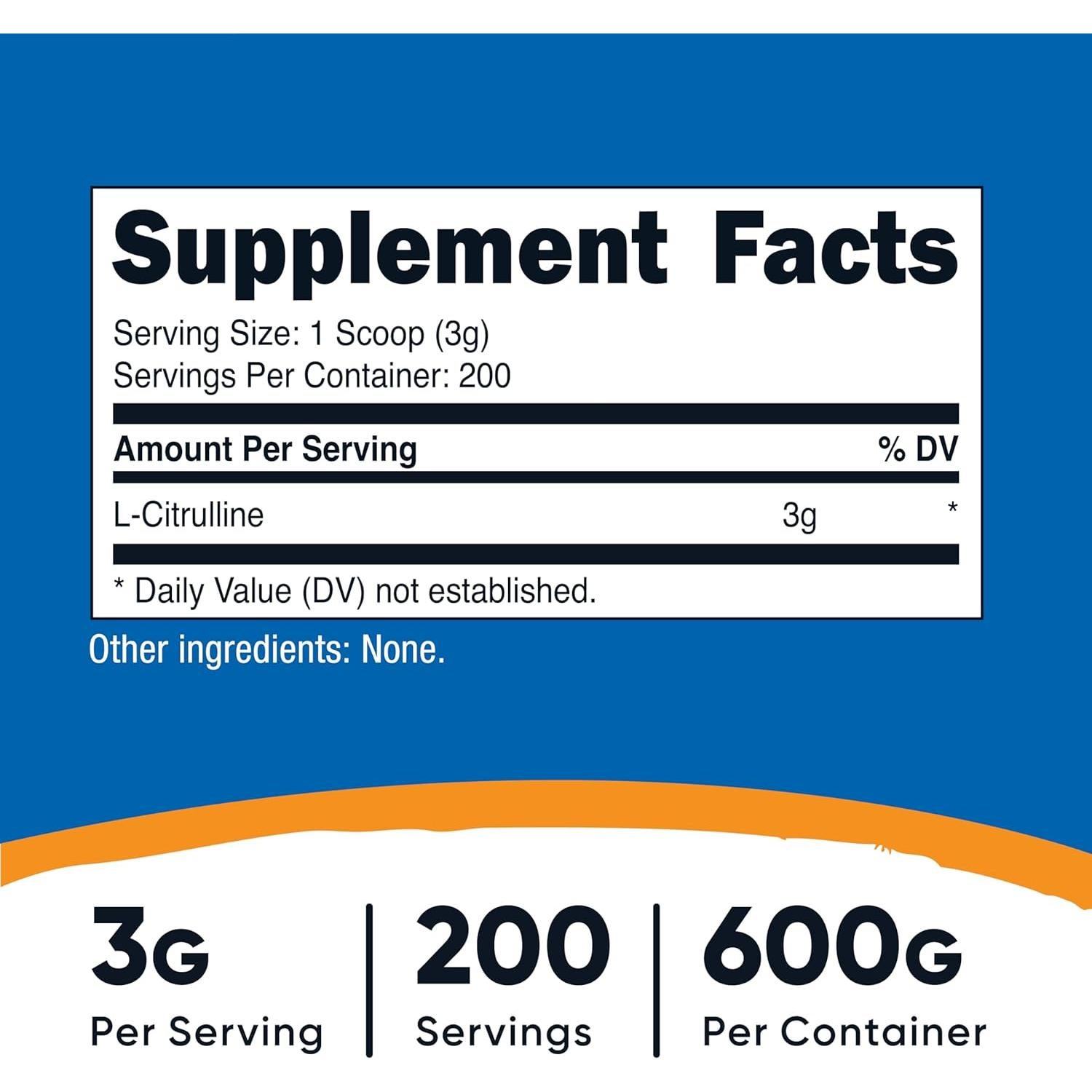 Nutricost L-Citrulina Pura en Polvo 600g Sin OGM y Gluten