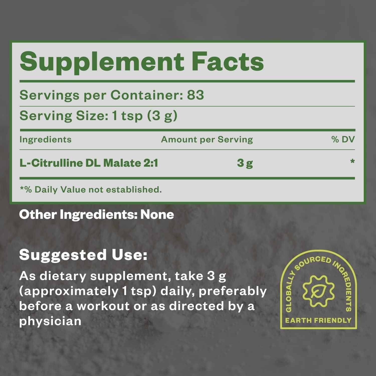 Purisure L-Citrulina Malato 250g - Suplemento Pre-Entrenamiento