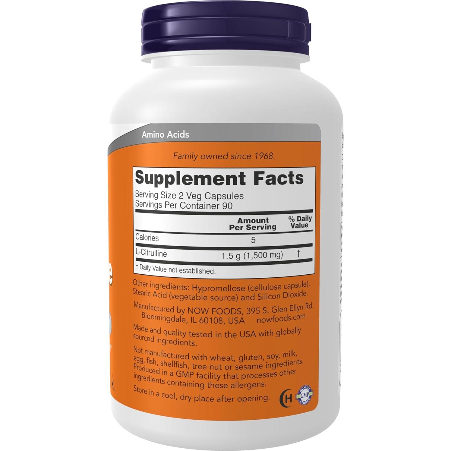 L-Citrulina 750 mg NOW Foods - 180 Cápsulas Veganas
