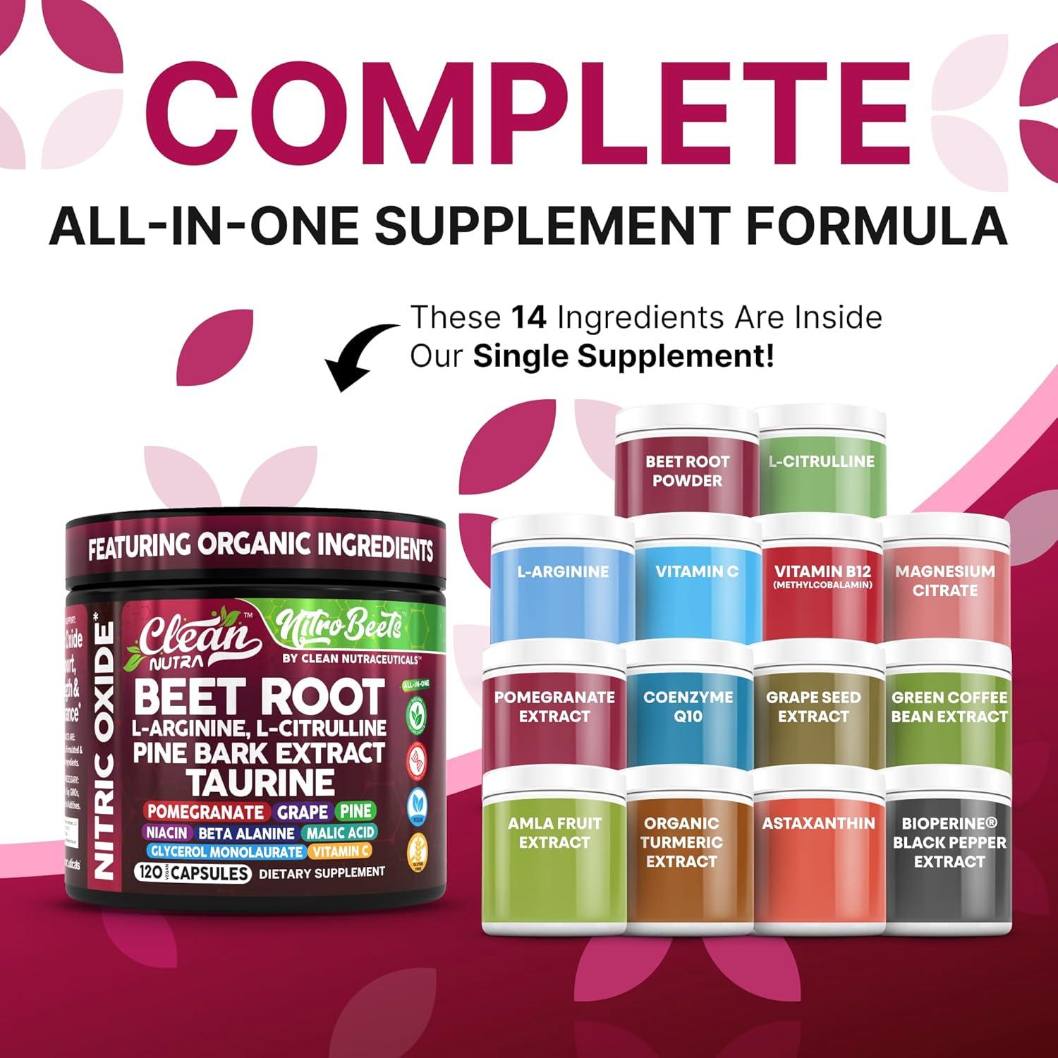 Cápsulas de Remolacha Orgánica Clean Nutra - 120 Unidades