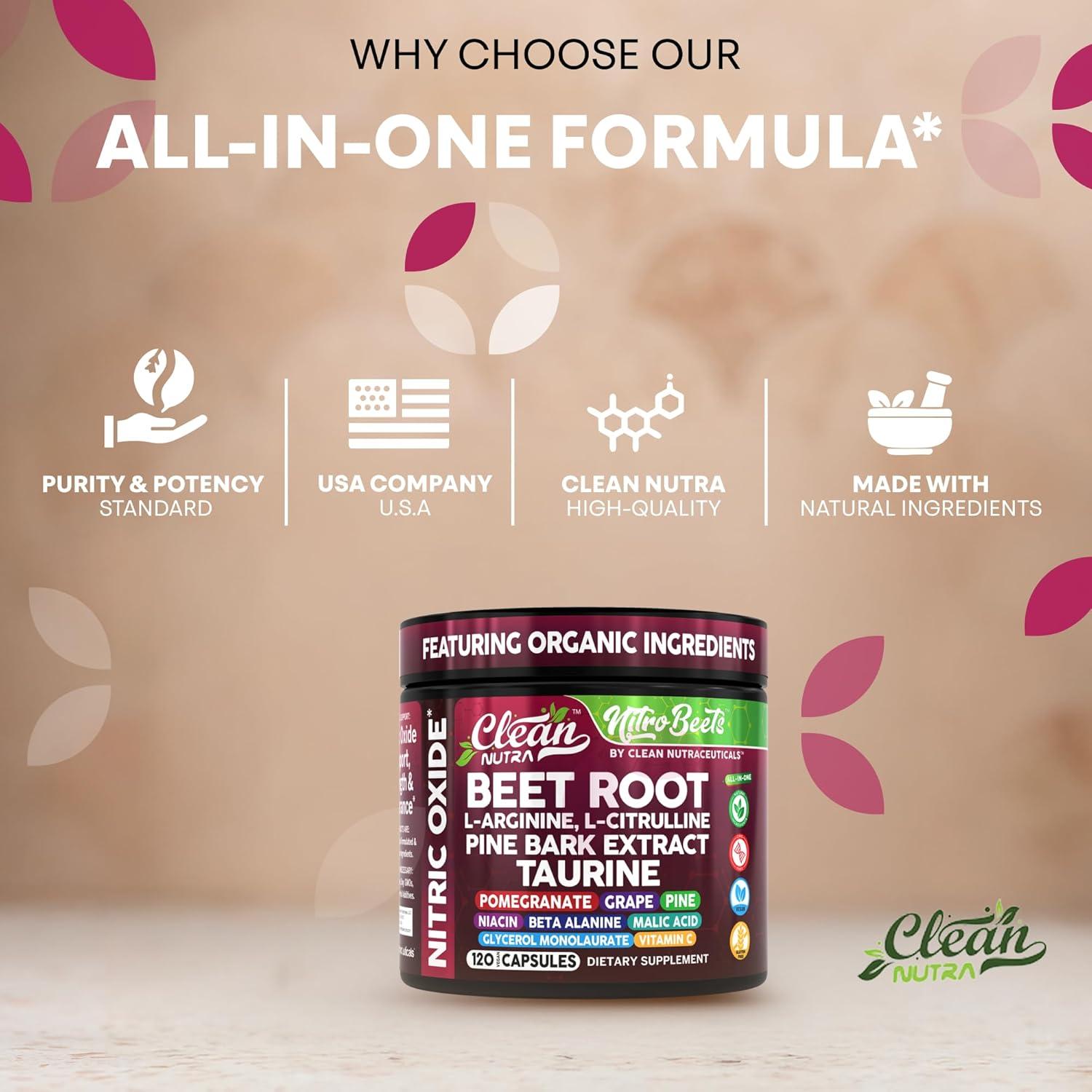 Cápsulas de Remolacha Orgánica Clean Nutra - 120 Unidades