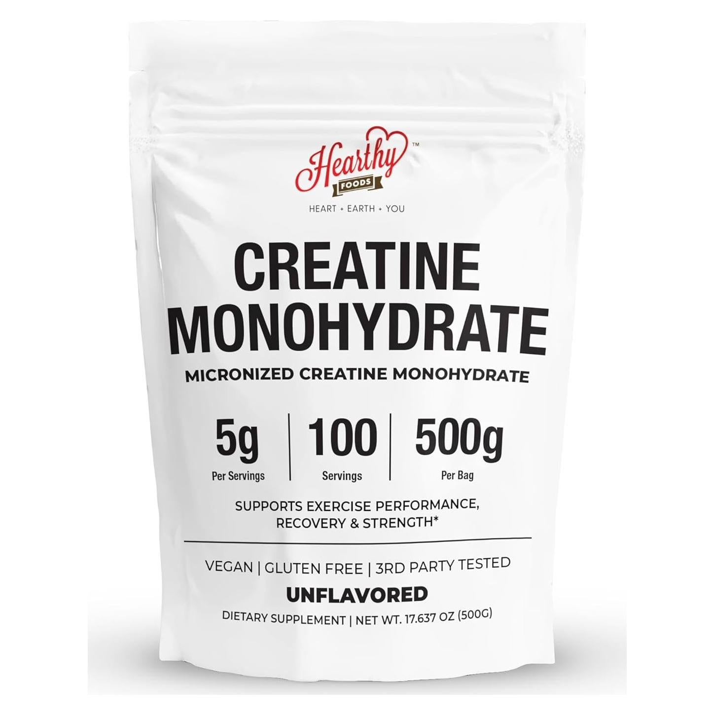 Creatina Monohidratada Micronizada Hearthy Foods 500g - 100 Porciones