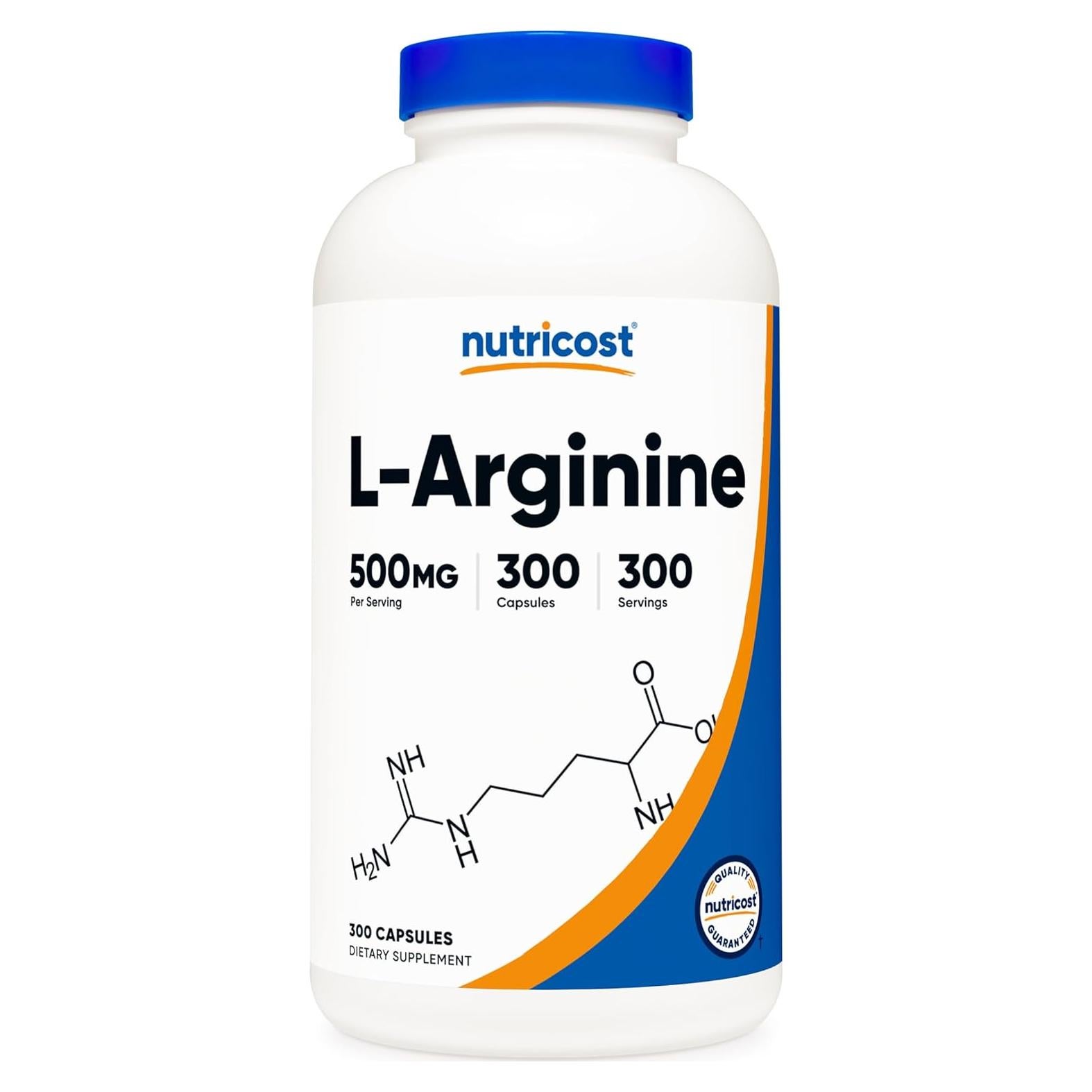 L-Arginina 500mg Nutricost 300 Cápsulas Sin Gluten