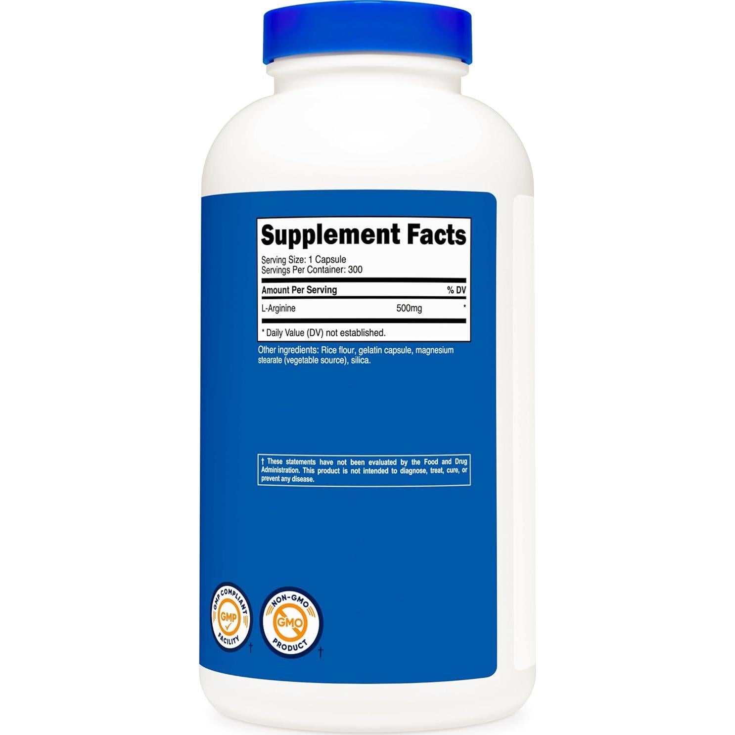 L-Arginina 500mg Nutricost 300 Cápsulas Sin Gluten