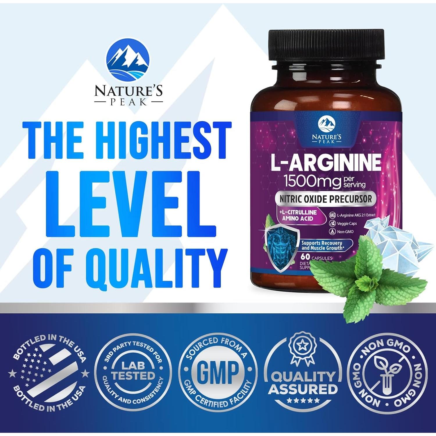 Suplemento L-Arginina 1000mg Nature's Peak - 60 Cápsulas