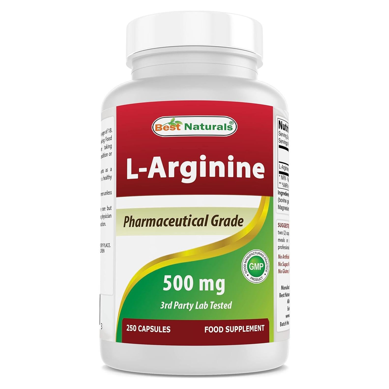 L-Arginina 500mg Mejores Naturales 250 Cápsulas Suplemento