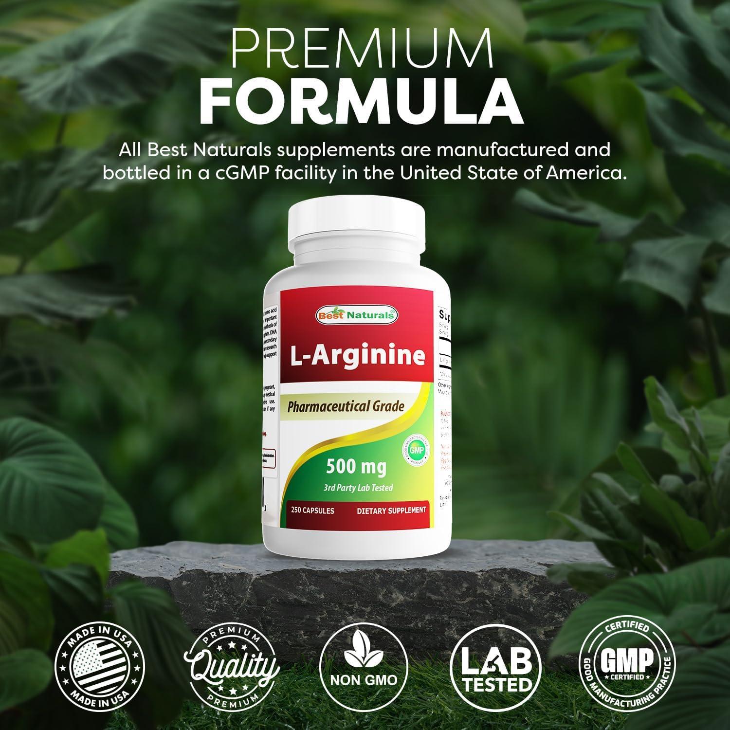 L-Arginina 500mg Mejores Naturales 250 Cápsulas Suplemento