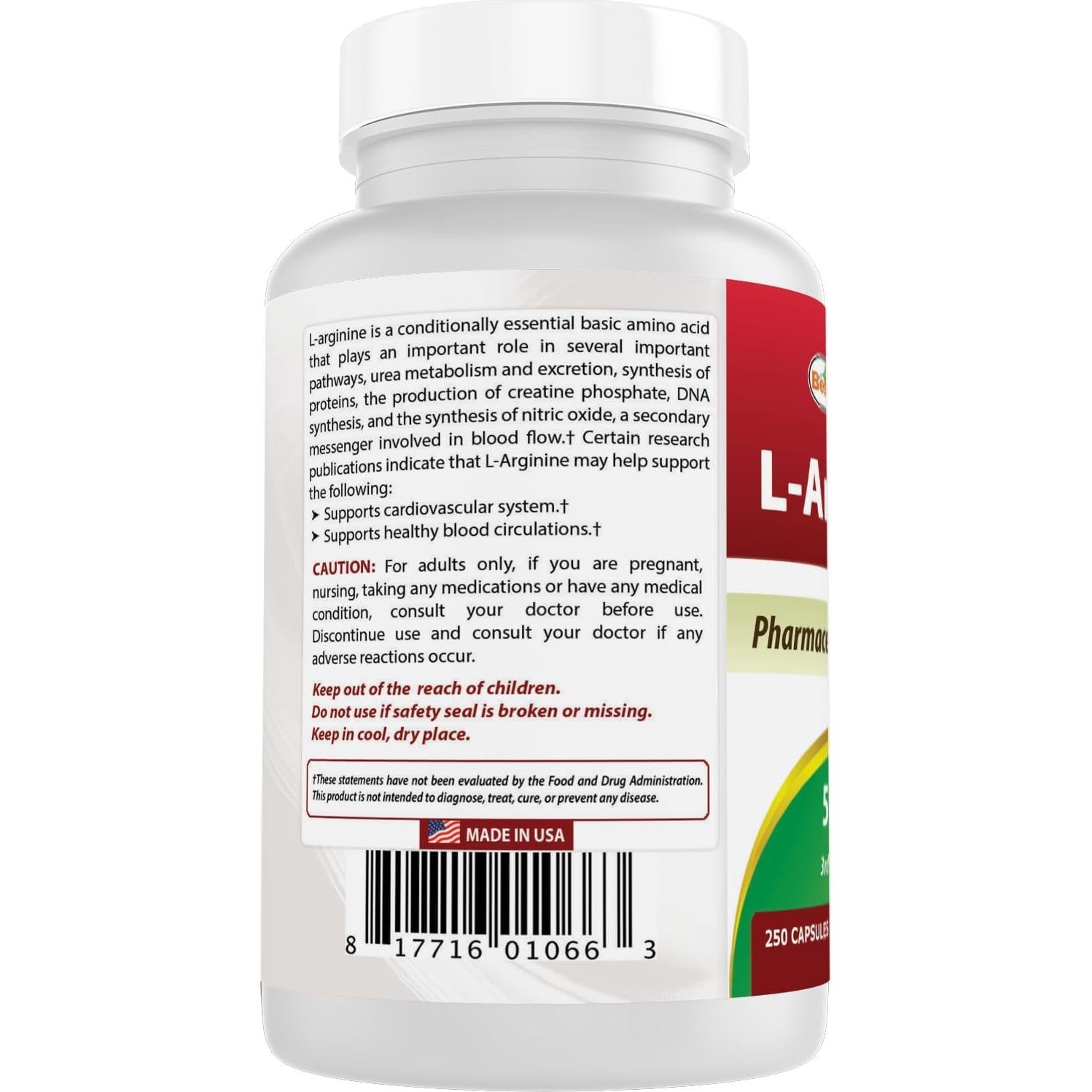 L-Arginina 500mg Mejores Naturales 250 Cápsulas Suplemento