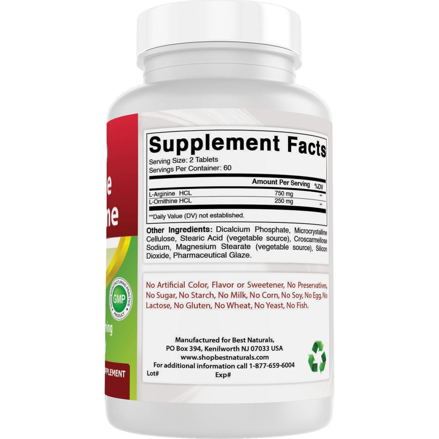 L-Arginina L-Ornitina 1000mg Mejores Naturales 120 tabletas