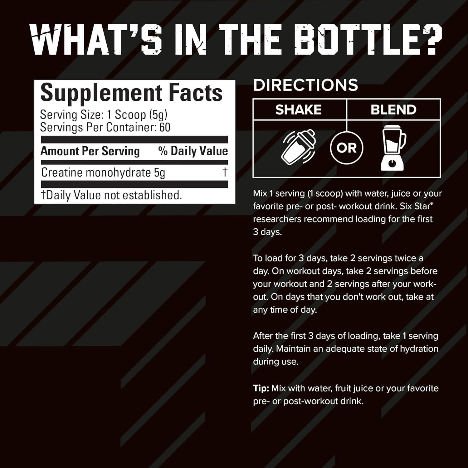 Six Star Creatina Monohidratada 100% en Polvo - 60 Porciones