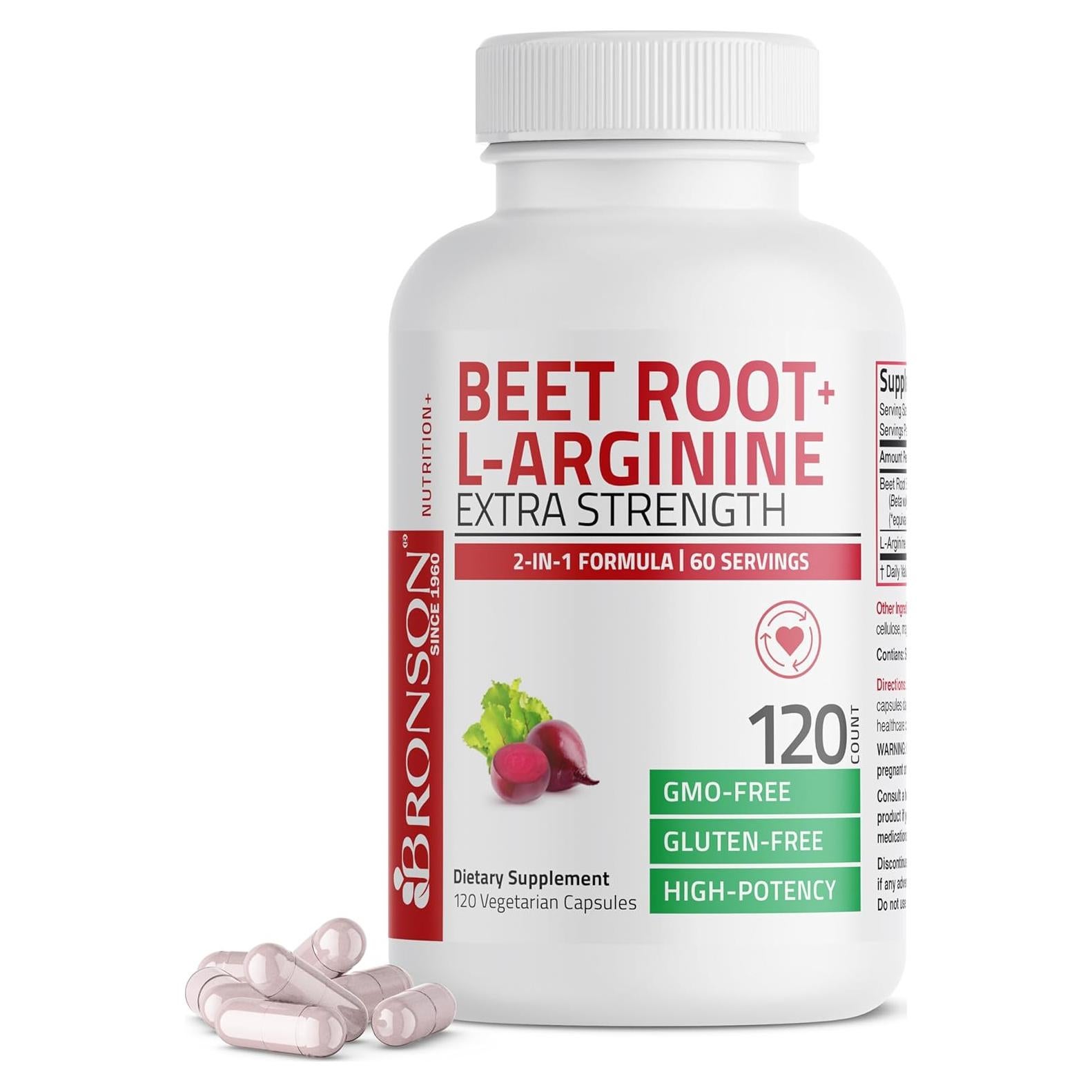 Suplemento Bronson Remolacha + L-Arginina 120 Cápsulas Vegetarianas