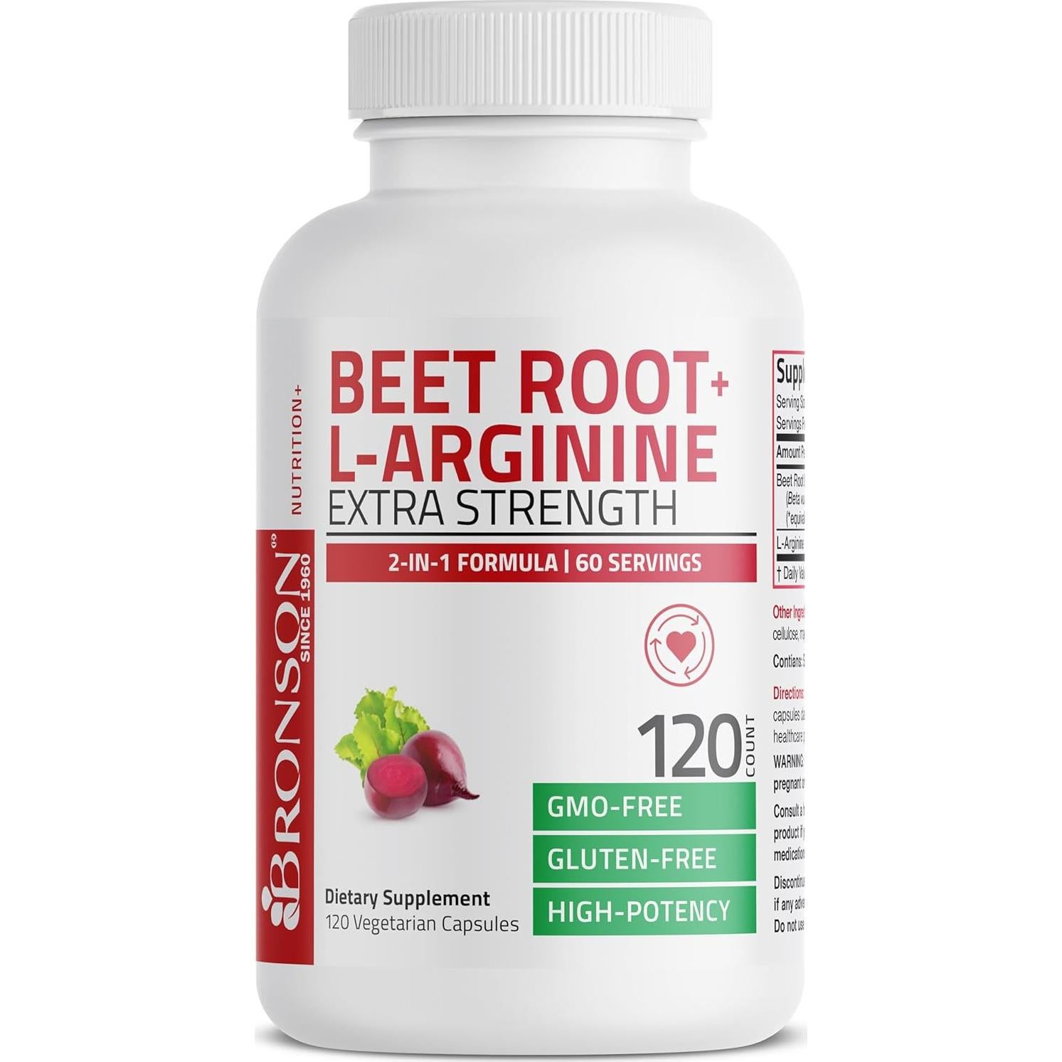 Suplemento Bronson Remolacha + L-Arginina 120 Cápsulas Vegetarianas