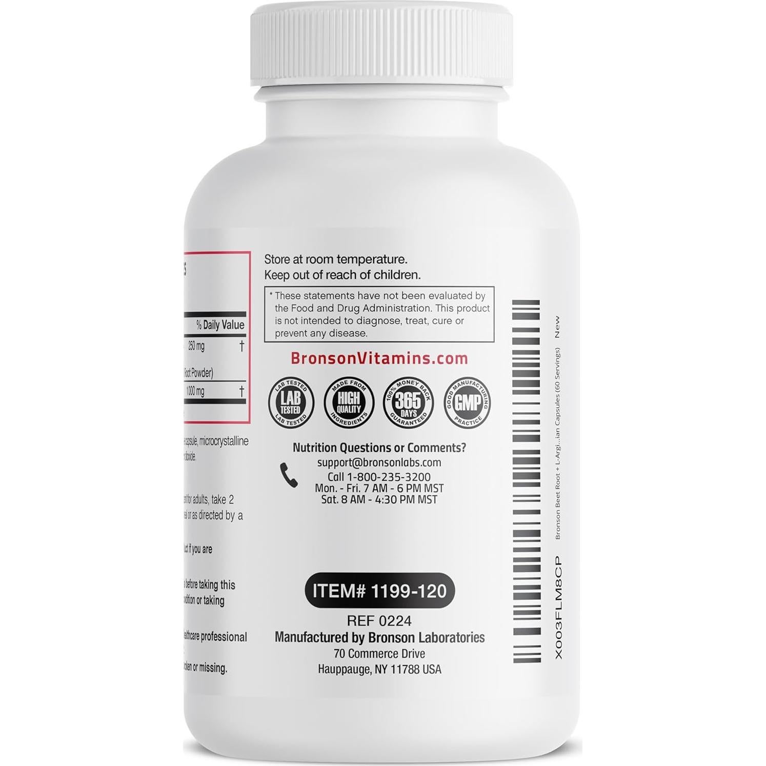 Suplemento Bronson Remolacha + L-Arginina 120 Cápsulas Vegetarianas