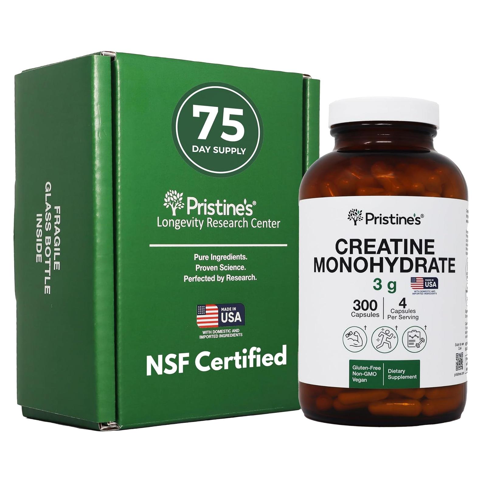 Cápsulas de Creatina Monohidratada PRISTINE 3000mg - 75 Días