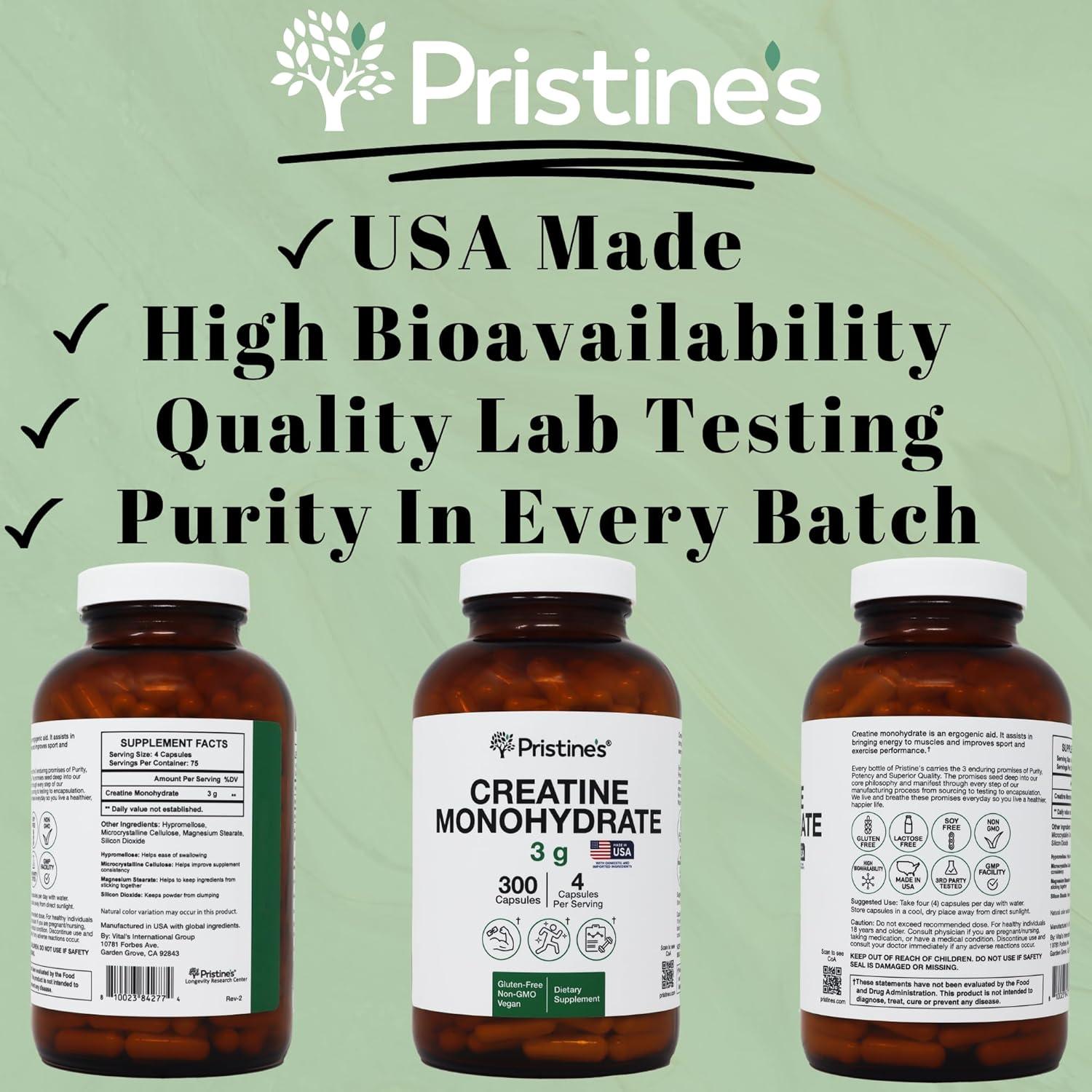 Cápsulas de Creatina Monohidratada PRISTINE 3000mg - 75 Días