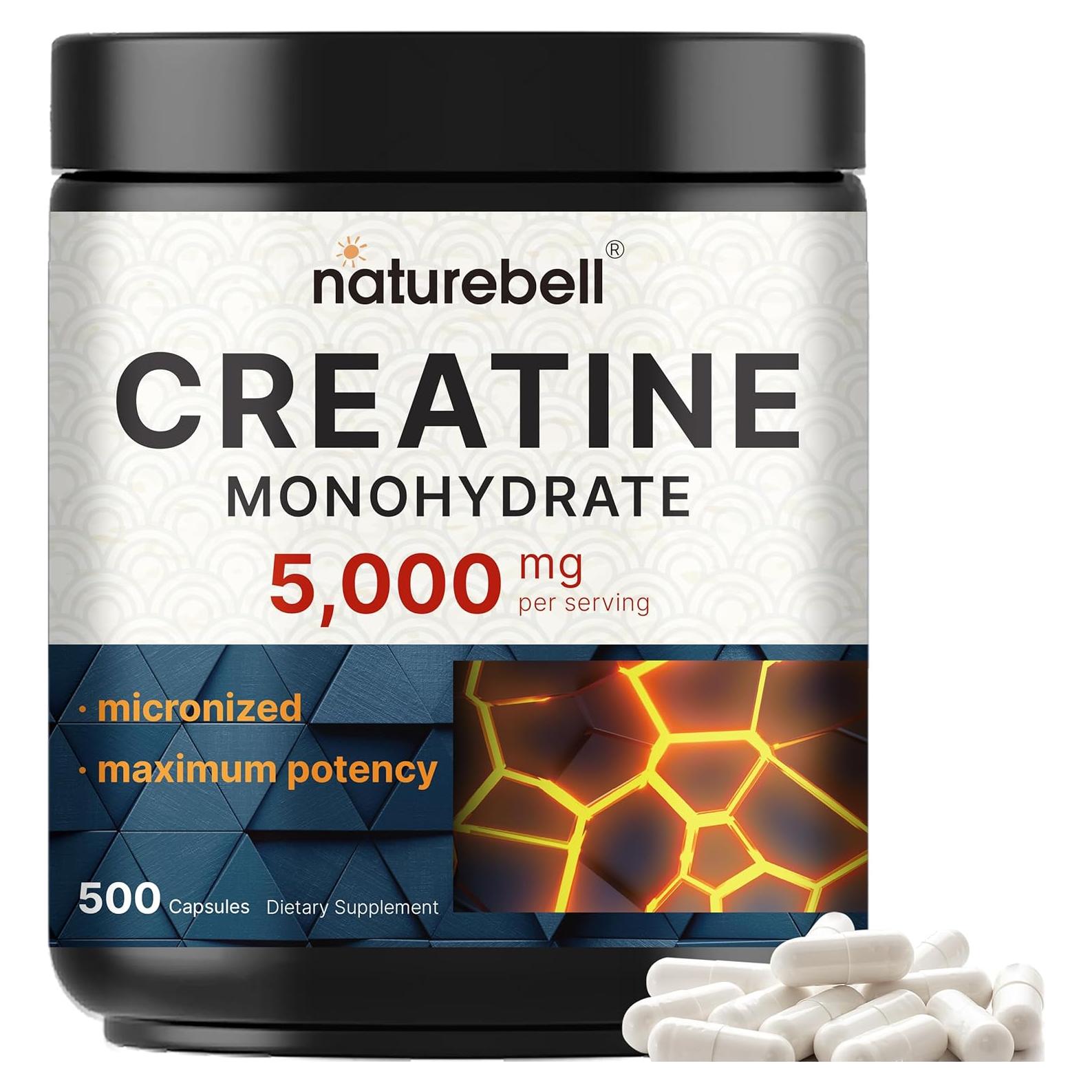 Cápsulas de Creatina Monohidrato NatureBell 5000mg 500 Unidades