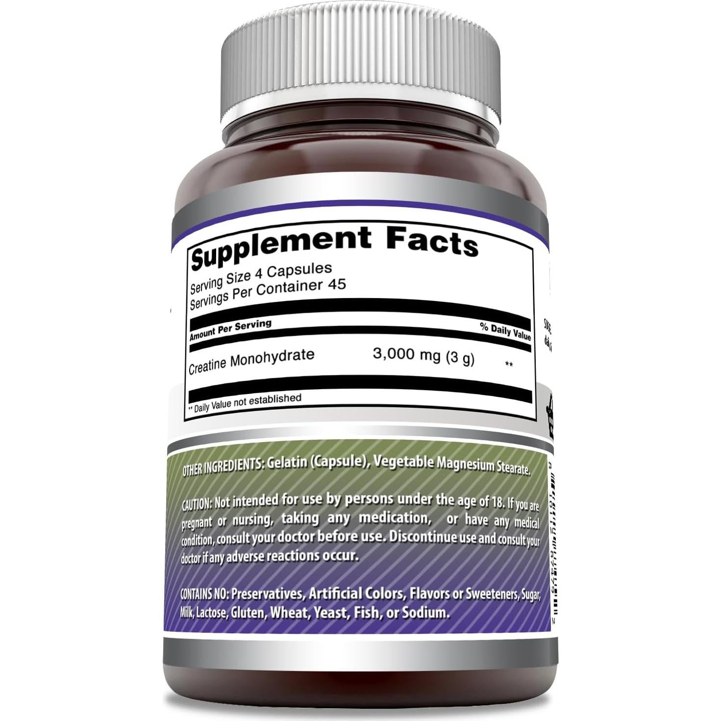 Creatina Monohidratada 3000 mg Nutrición Asombrosa 180 Cápsulas