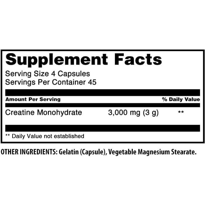 Creatina Monohidratada 3000 mg Nutrición Asombrosa 180 Cápsulas