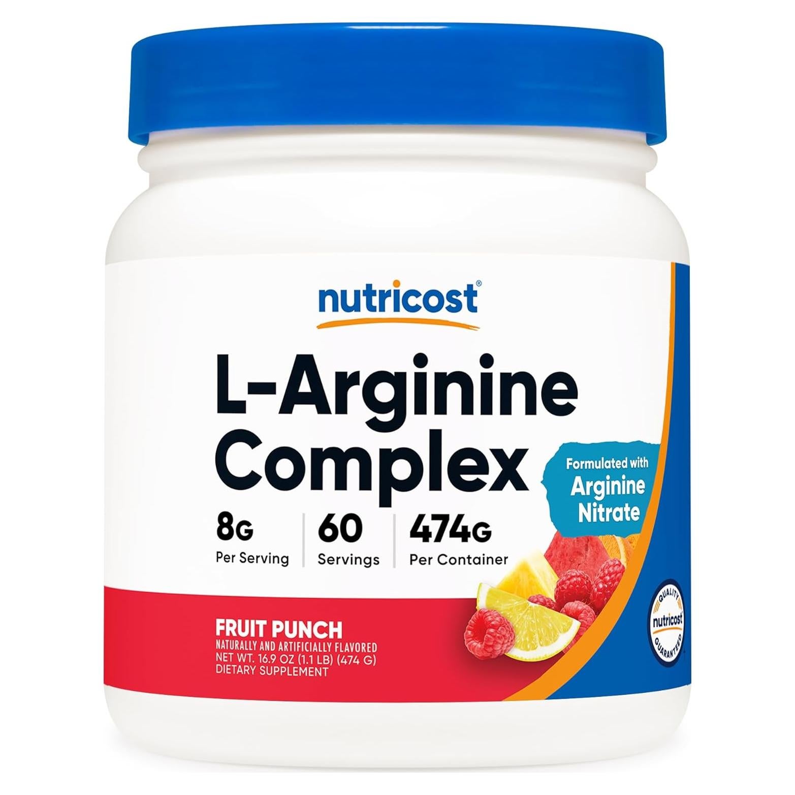 Complejo L-Arginina Nutricost Punch de Frutas 60 Porciones 0.59kg