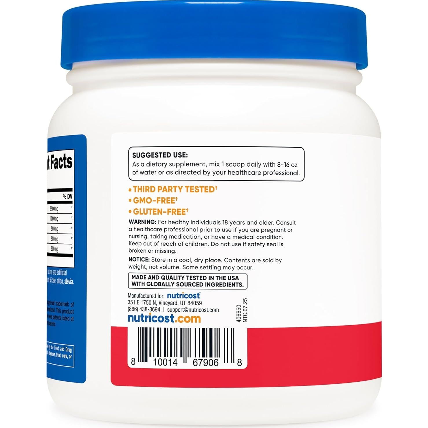 Complejo L-Arginina Nutricost Punch de Frutas 60 Porciones 0.59kg