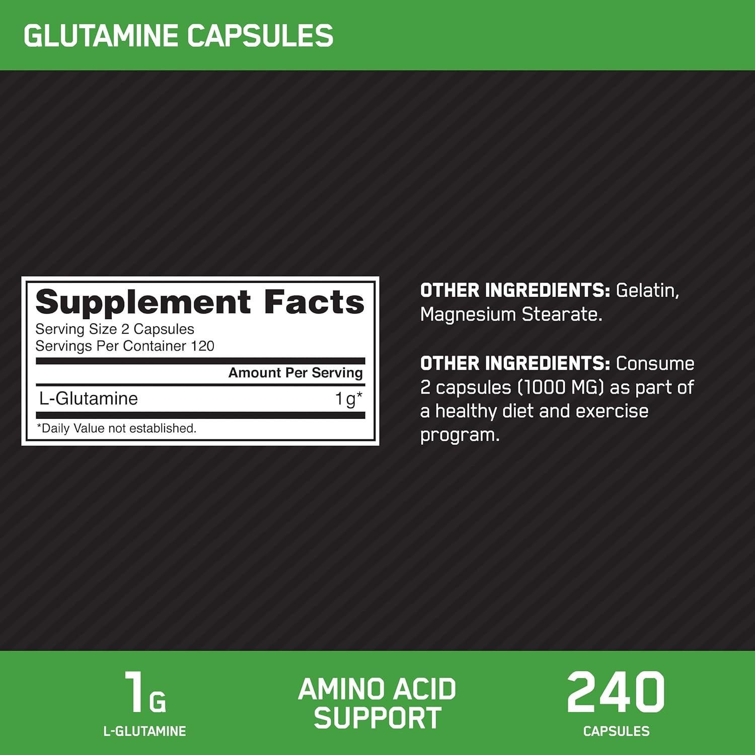 Optimum Nutrition L-Glutamina 1000mg Cápsulas 120 Conteo