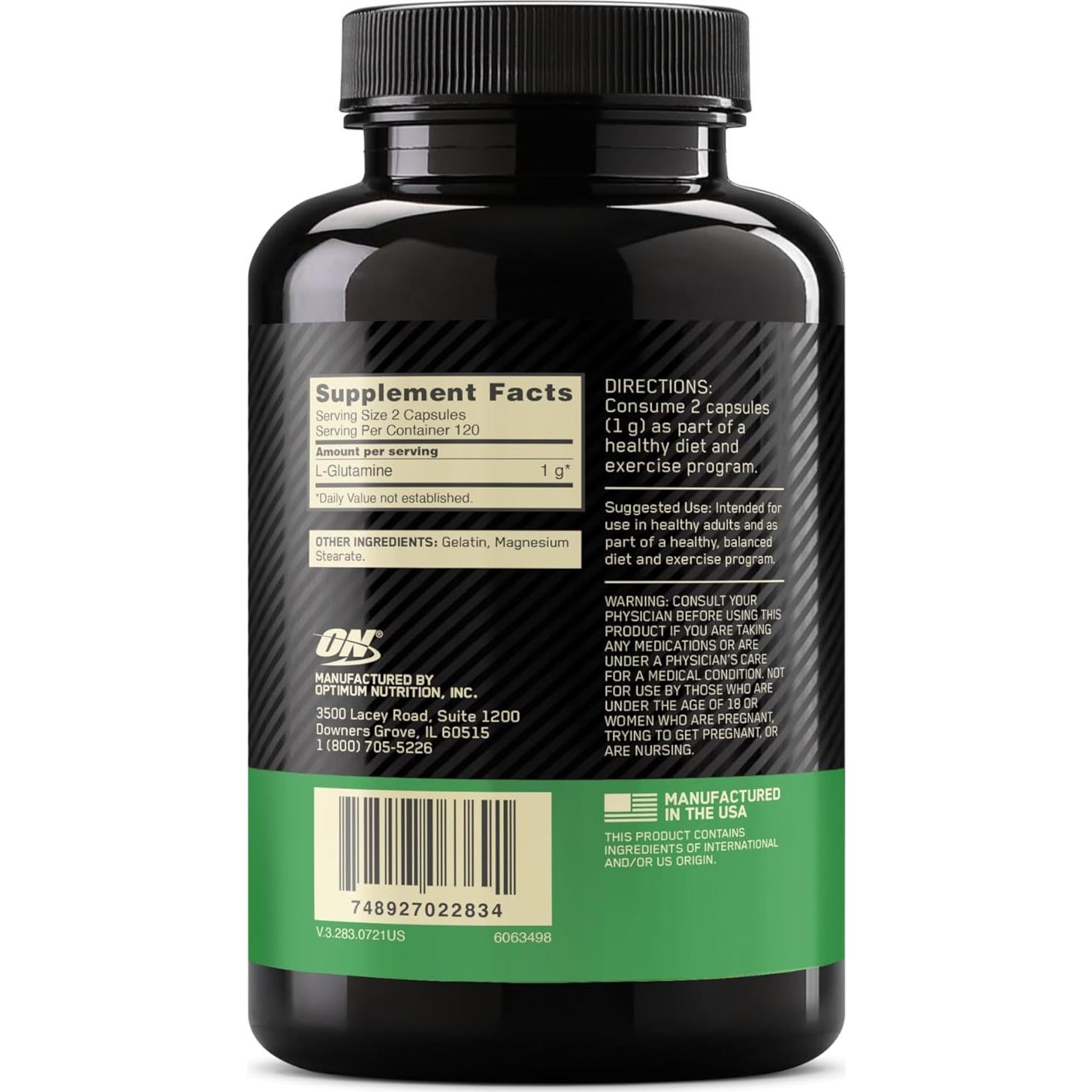 Optimum Nutrition L-Glutamina 1000mg Cápsulas 120 Conteo