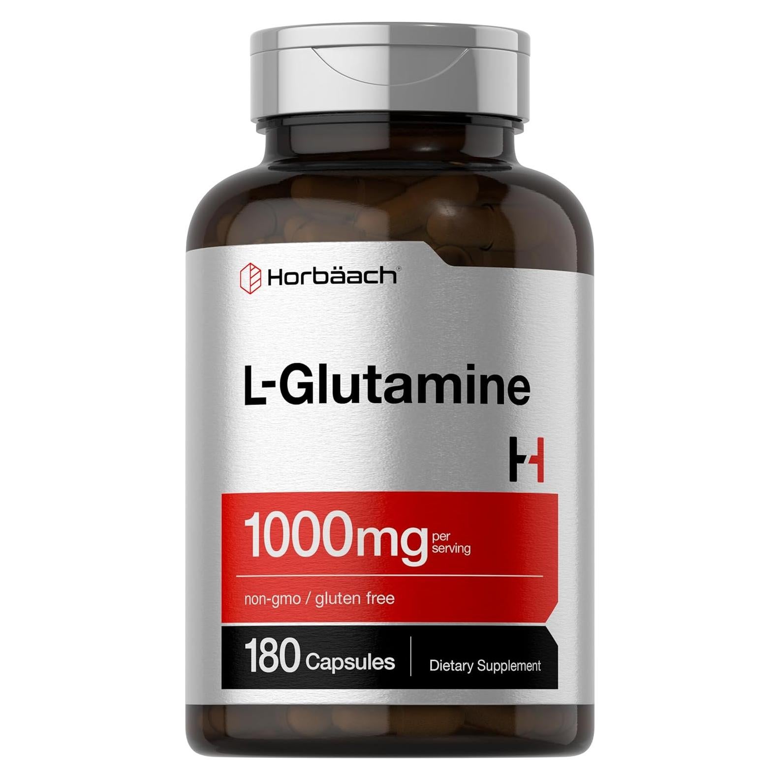 L-Glutamina Horbaach 1000mg 180 Cápsulas Suplemento Deportivo