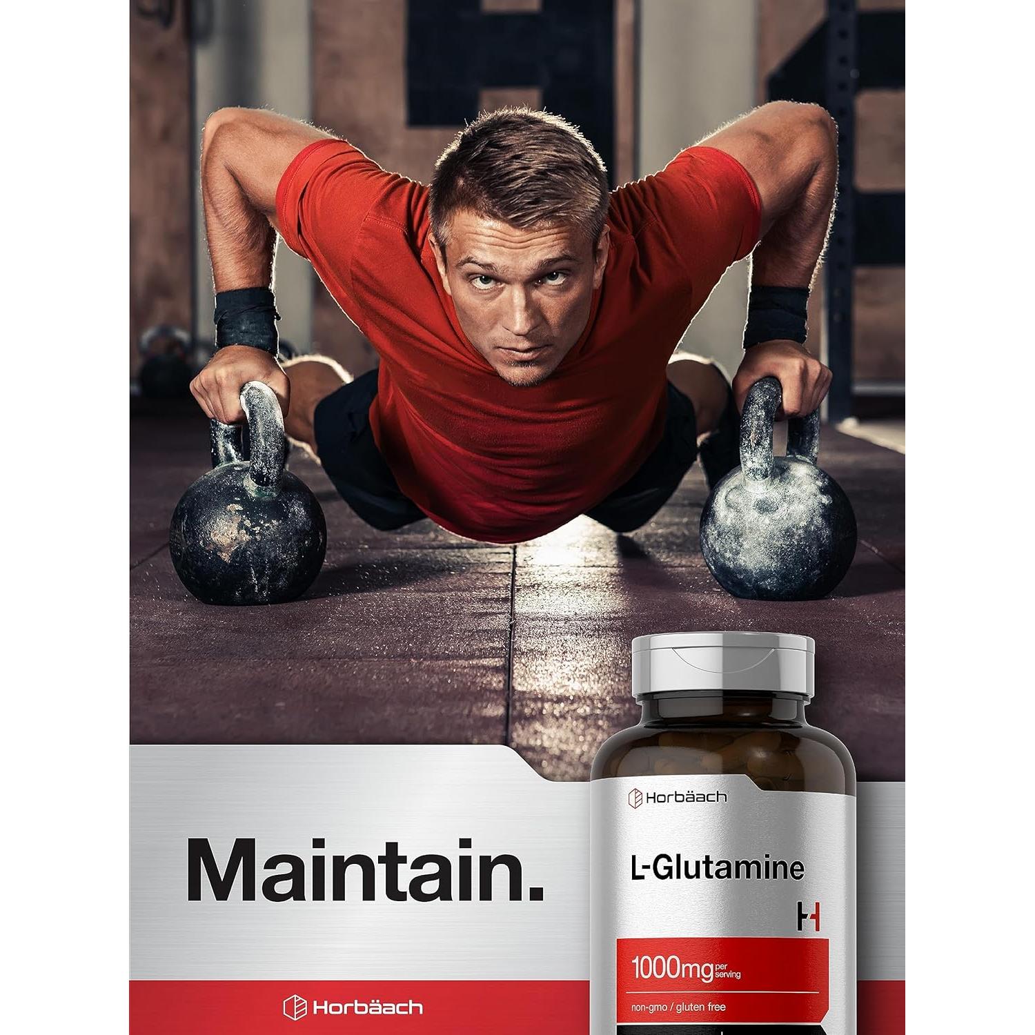 L-Glutamina Horbaach 1000mg 180 Cápsulas Suplemento Deportivo