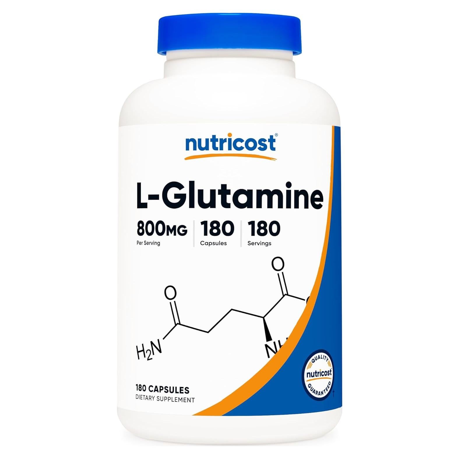 Suplemento L-Glutamina Nutricost 800mg 180 Cápsulas Sin Gluten