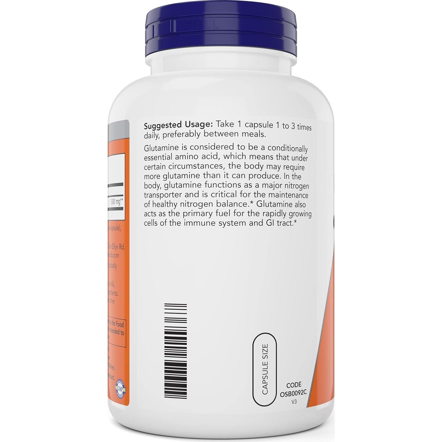 Now L-Glutamina 500mg 300 Cápsulas Veganas - Suplemento No-OGM