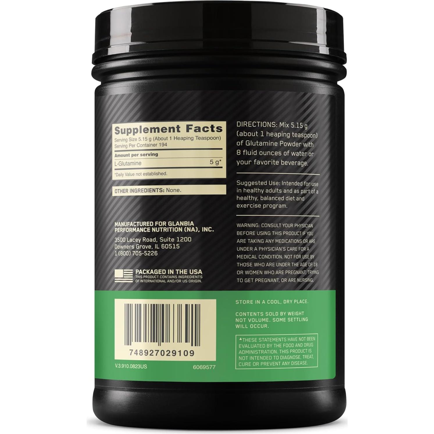 Optimum Nutrition L-Glutamina Polvo 1000g - 194 Porciones
