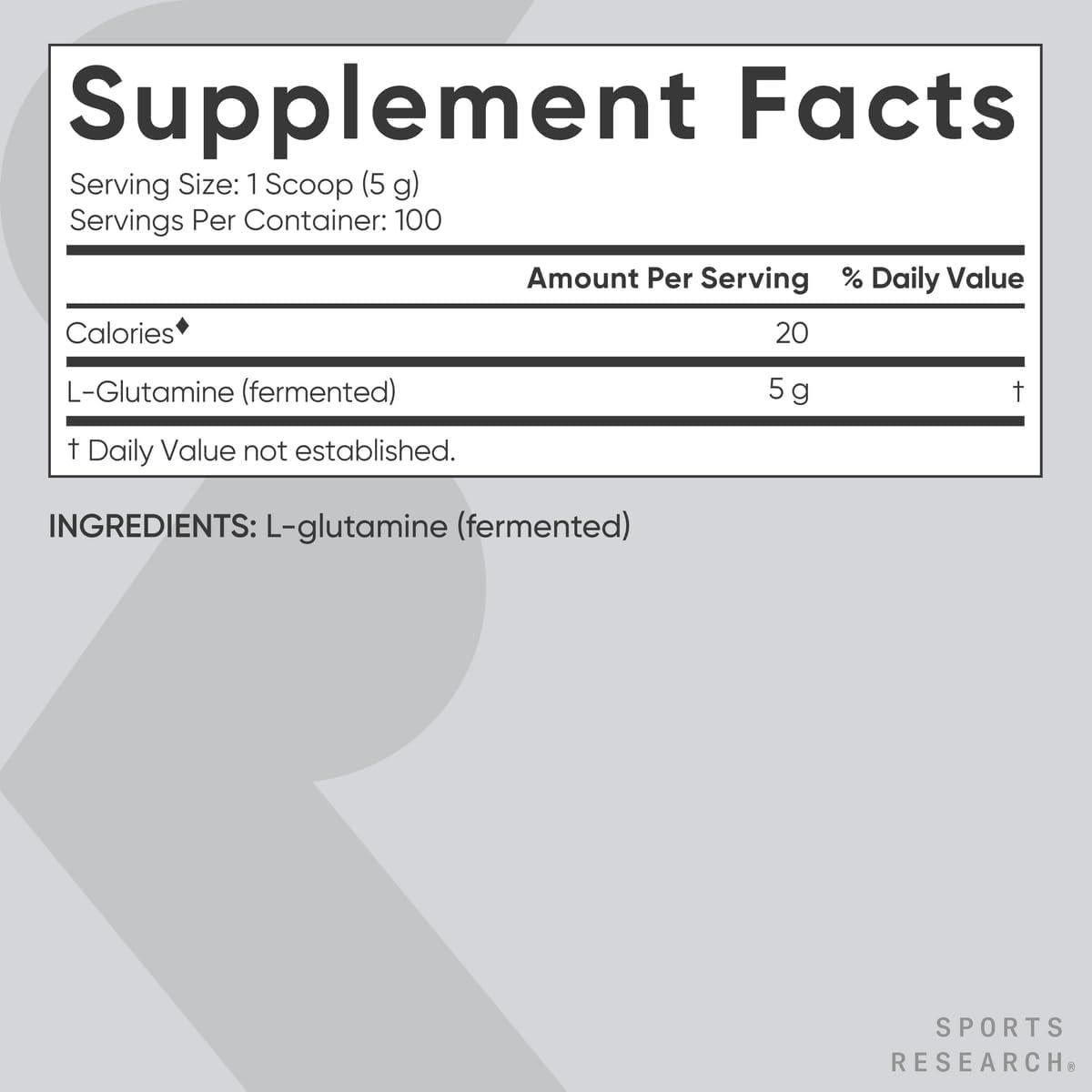 L-Glutamina Sports Research 500g - Recuperación y Salud Intestinal