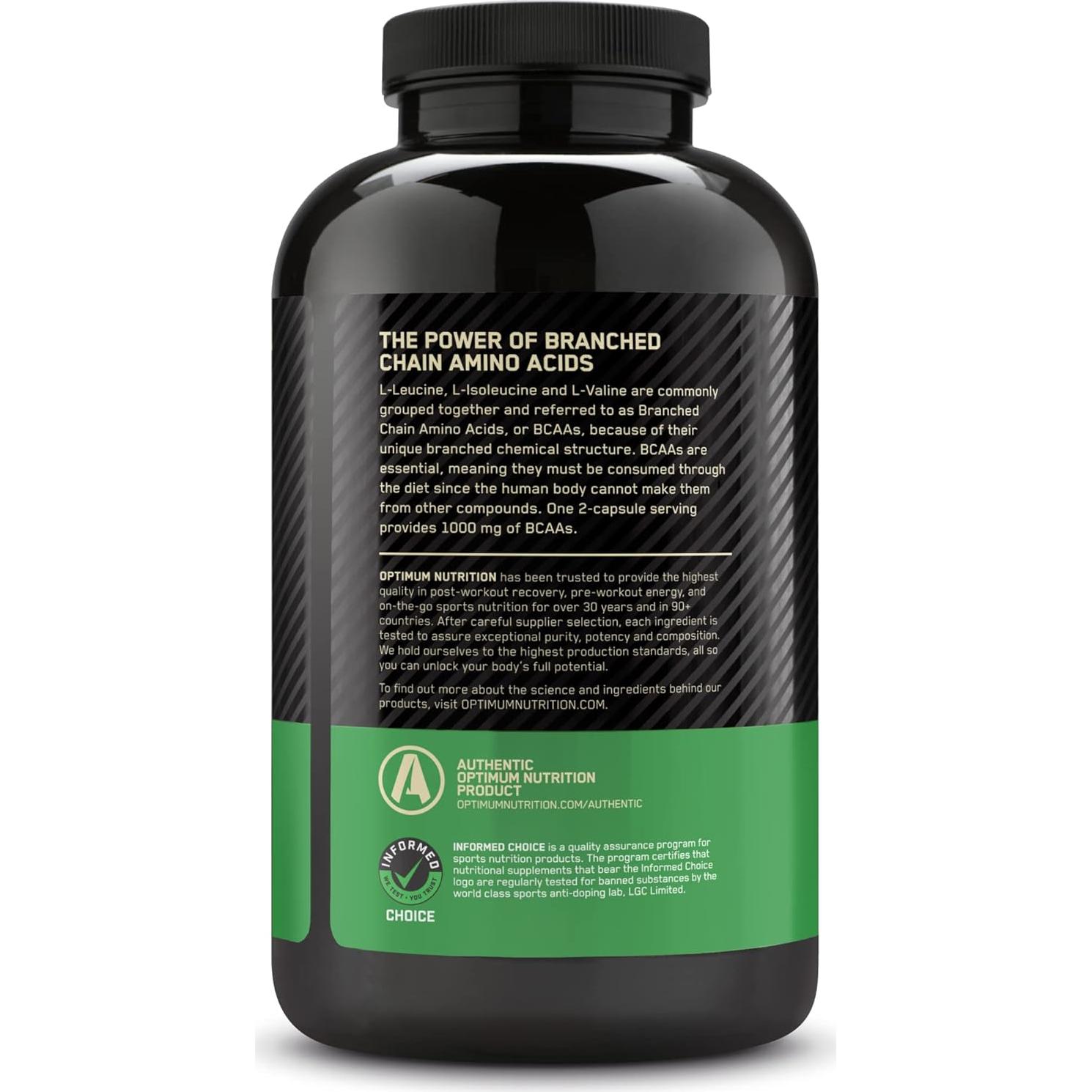 Cápsulas BCAA 1000mg Optimum Nutrition, 400 Cápsulas