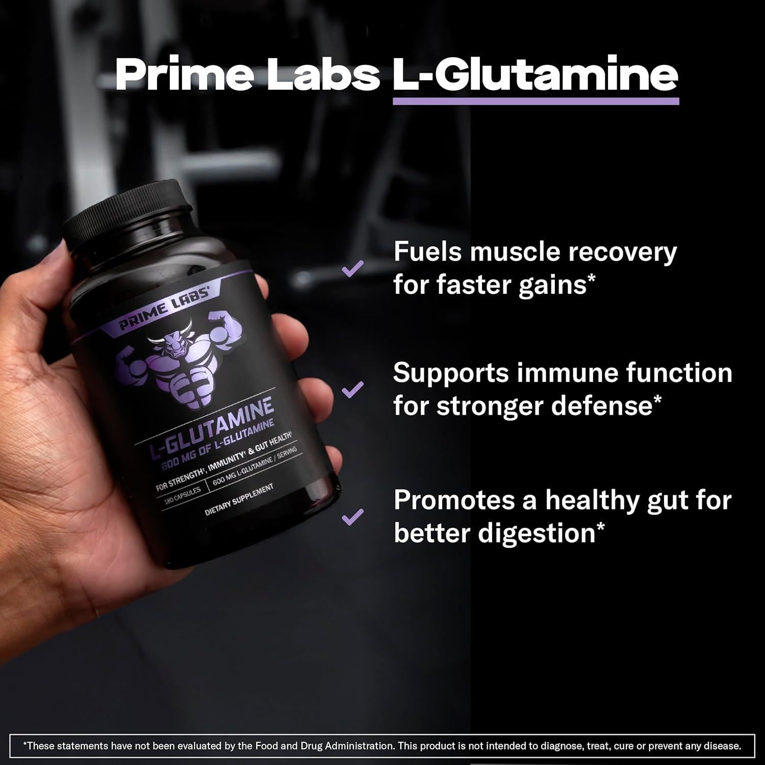 Cápsulas L-Glutamina Prime Labs 600mg - Recuperación Muscular