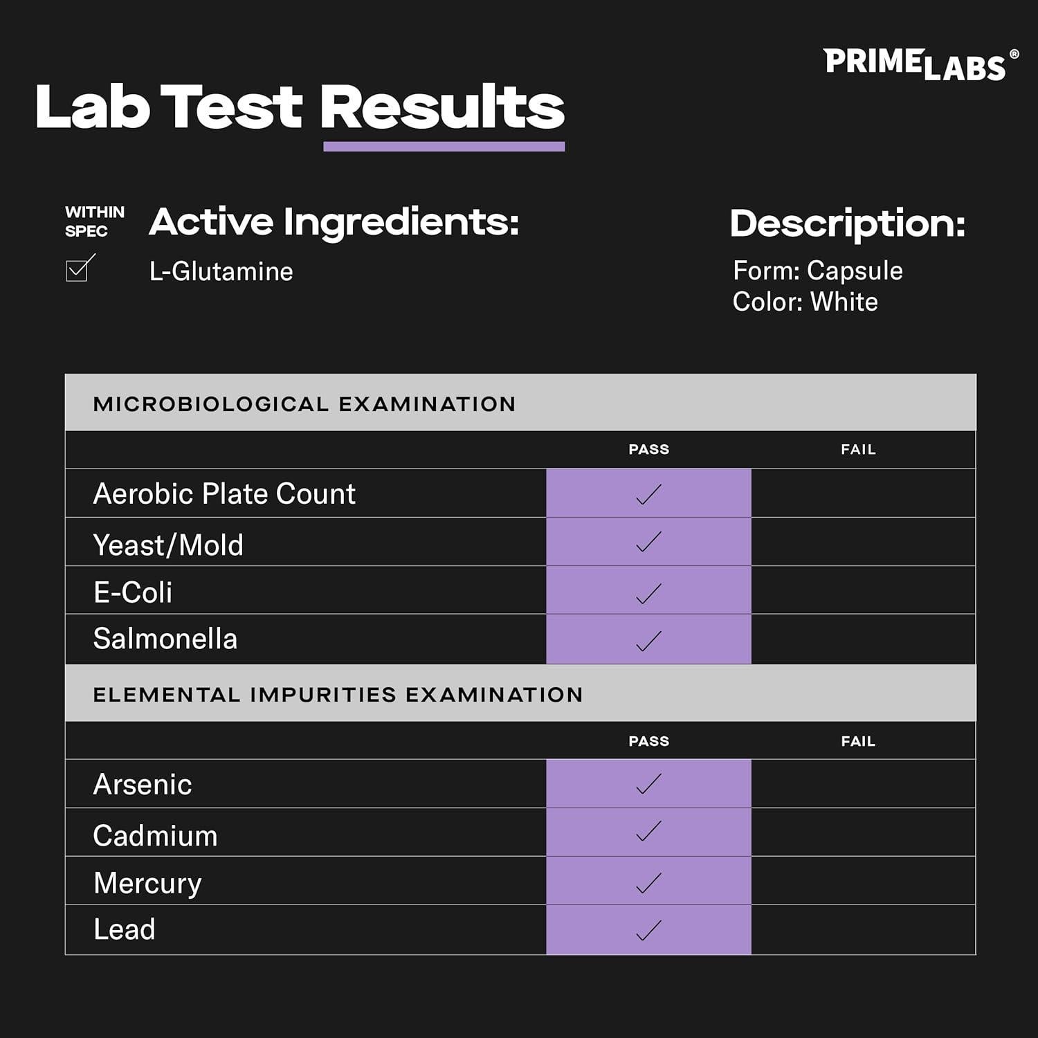 Cápsulas L-Glutamina Prime Labs 600mg - Recuperación Muscular