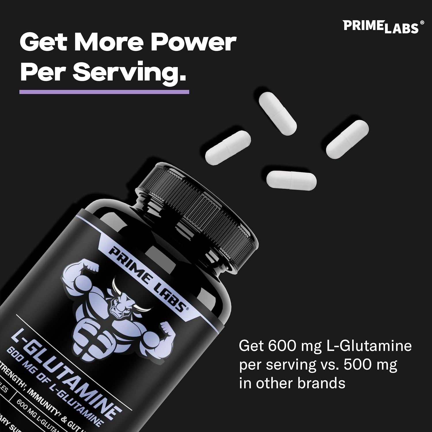Cápsulas L-Glutamina Prime Labs 600mg - Recuperación Muscular
